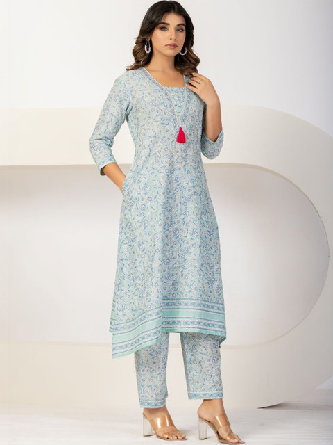 VEDANA Floral Cotton Printed Tunic with Trousers - Image 3