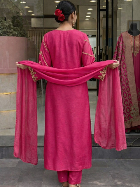 Siya Fashion Women Ethnic Motifs Embroidered Regular Thread Work Kurta with Trousers & With Dupatta - Image 5