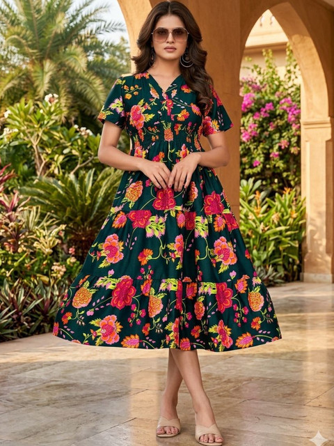 PRIYANSH CREATION Floral Print Crepe A-Line Midi Dress