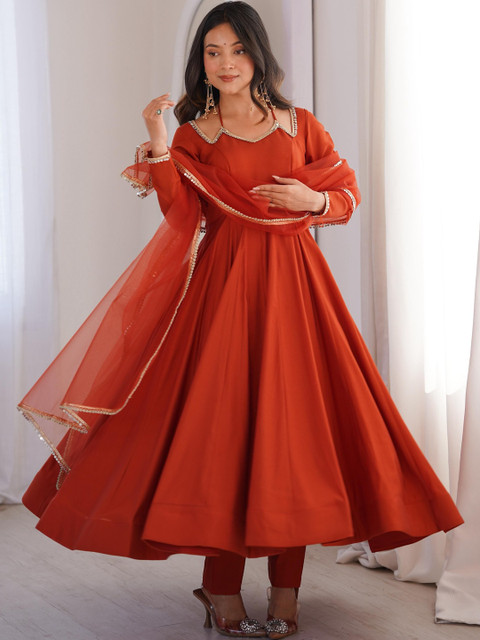 DIVA LUXORA Women Empire Gotta Patti Chanderi Silk Kurta with Trousers & With Dupatta
