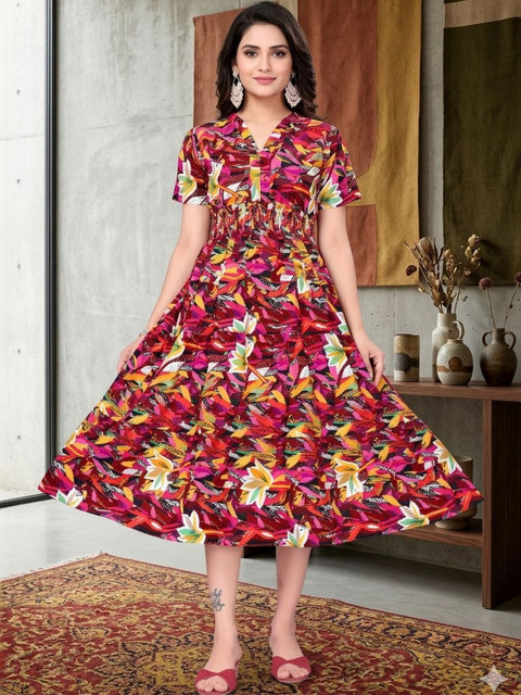 SHAIBO SAREE Print Crepe A-Line Dress - Image 2