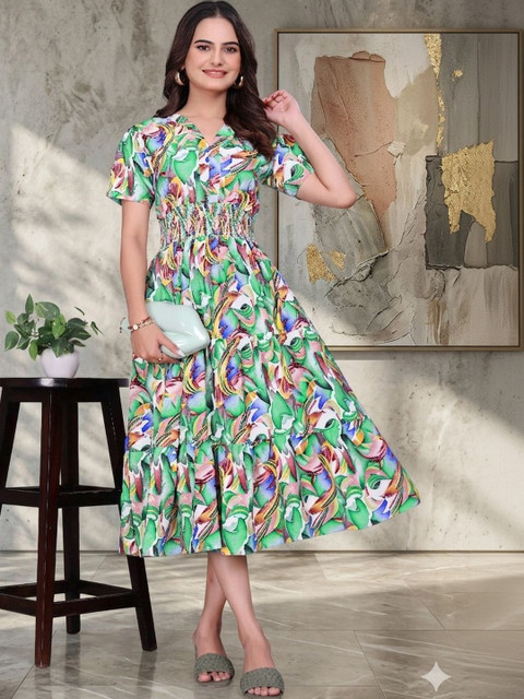 PRIYANSH CREATION Print Crepe A-Line Midi Dress