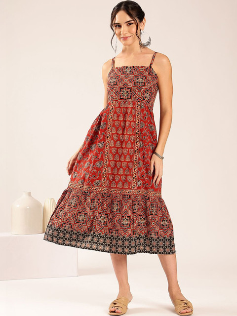Vbuyz Ethnic Motifs Print A-Line Midi Dress