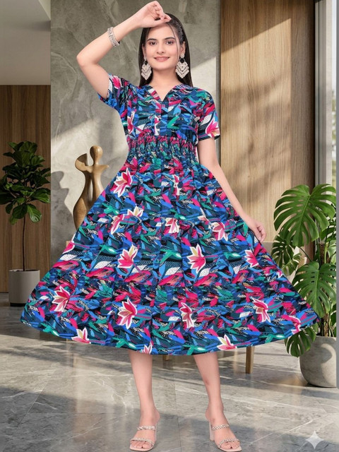PRIYANSH CREATION Floral Print Crepe A-Line Midi Dress