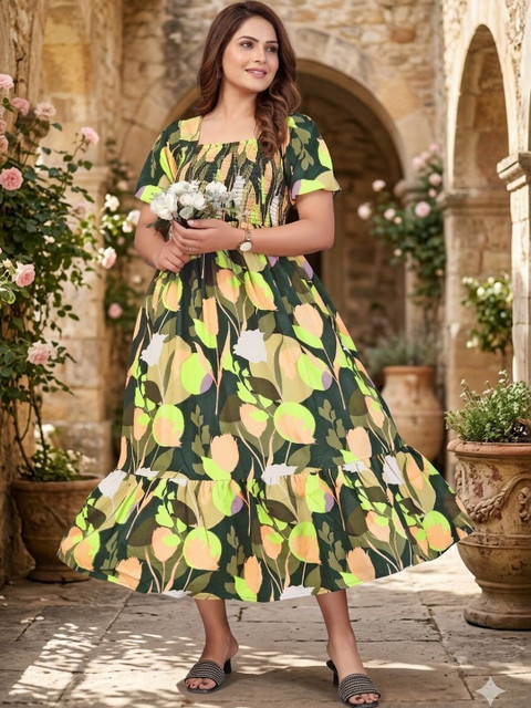 PRIYANSH CREATION Floral Print Crepe A-Line Midi Dress