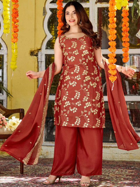 Brand Hill Women Floral Embroidered Regular Kurta with Palazzos & With Dupatta