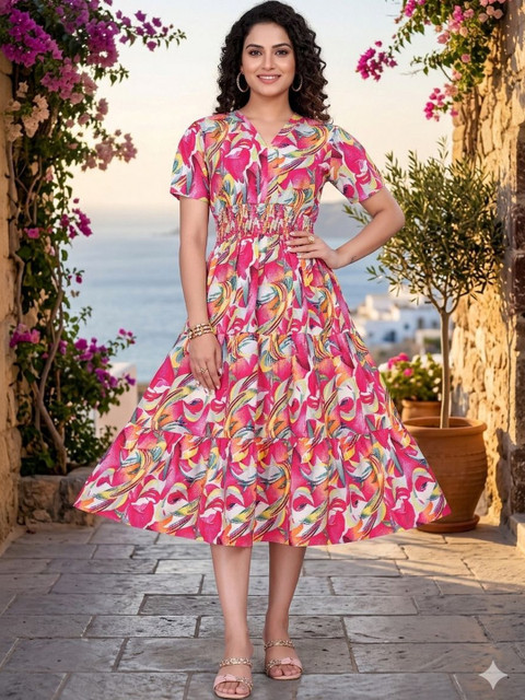 MENFLUENT Print Crepe A-Line Dress