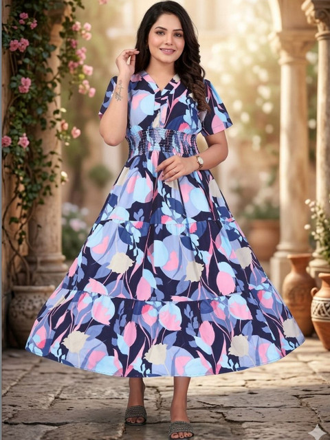 PRIYANSH CREATION Floral Print Crepe A-Line Midi Dress
