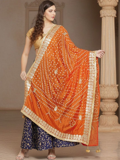 KALINI Printed Bandhani Dupatta with Zari