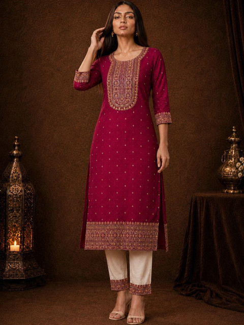 rarethread Women Ethnic Motifs Embroidered Thread Work Kurta
