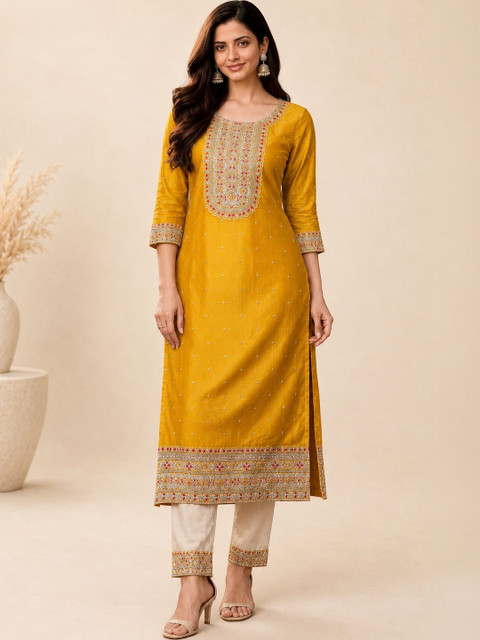 rarethread Women Ethnic Motifs Embellished Thread Work Kurta