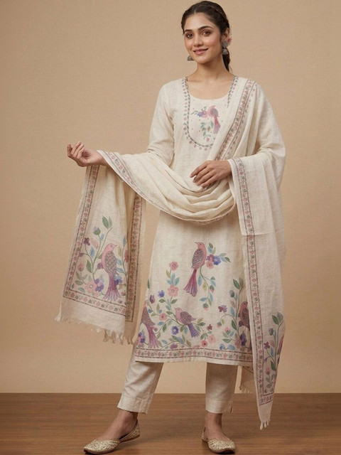 WaCraz Printed Linen Semi-Stitched Dress Material - Image 4