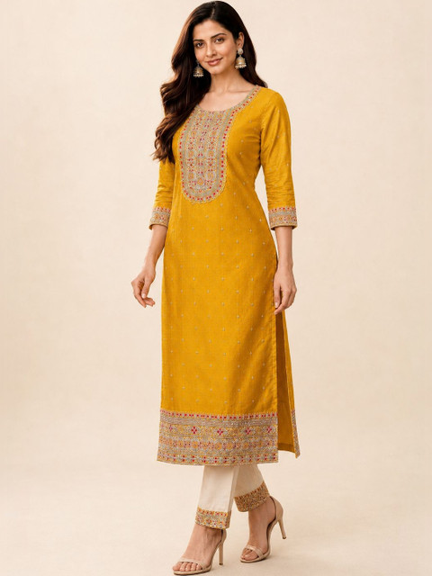 rarethread Women Ethnic Motifs Embellished Thread Work Kurta - Image 3