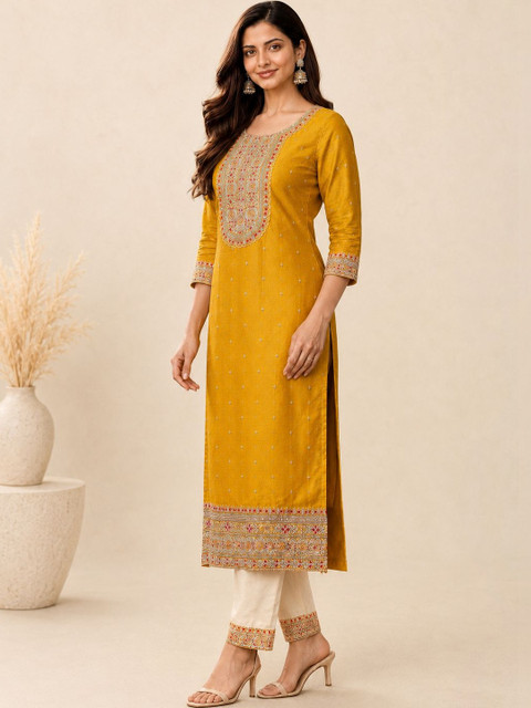 rarethread Women Ethnic Motifs Embellished Thread Work Kurta - Image 6