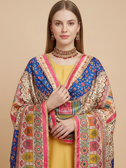 MUFFLY Ethnic Motifs Printed Dupatta with Mirror Work - Image 3