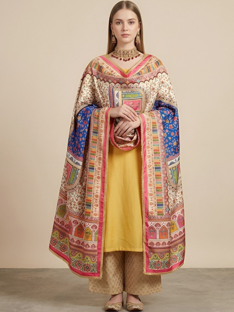 MUFFLY Ethnic Motifs Printed Dupatta with Mirror Work - Image 5