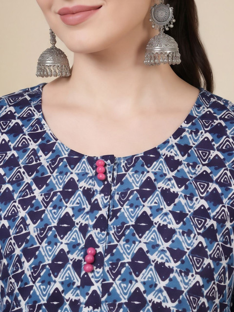 Jaipur Kurti Women Geometric Printed Indigo Kurta - Image 6