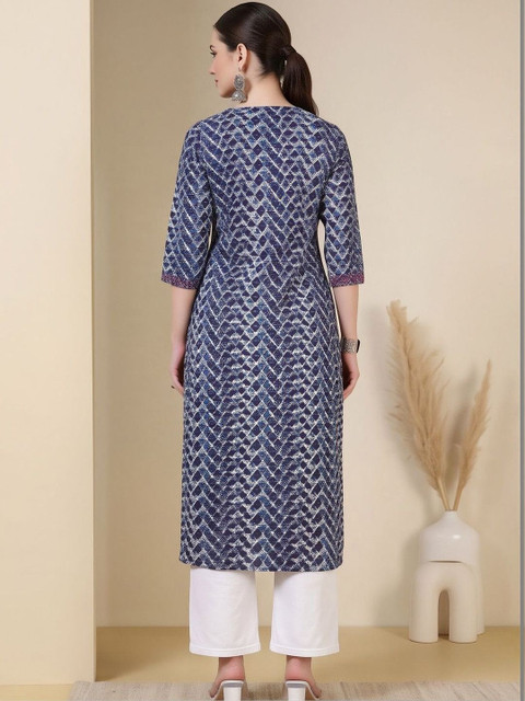 Jaipur Kurti Women Geometric Printed Indigo Kurta - Image 3