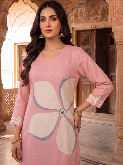 MASSTANI BY INDDUS Floral Linen Printed Tunic with Trousers - Image 2