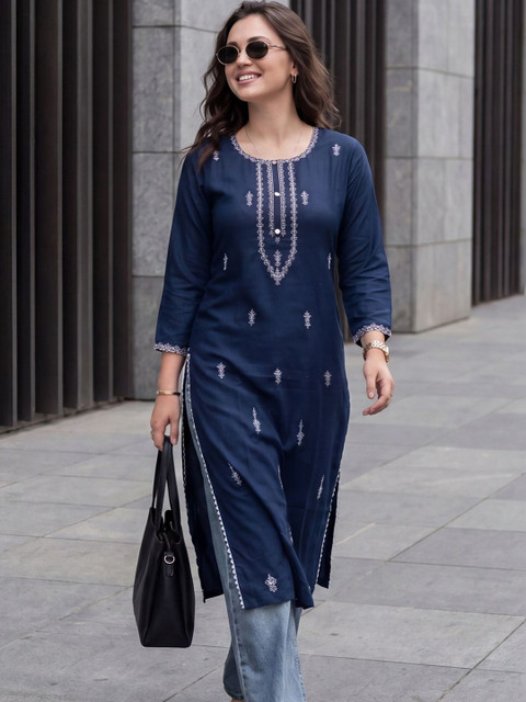 Indo Era Women Ethnic Motifs Embroidered Thread Work Kurta