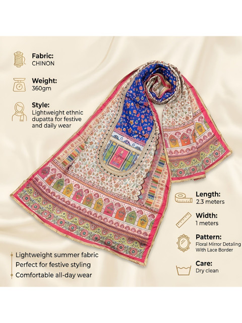 MUFFLY Ethnic Motifs Printed Dupatta with Mirror Work - Image 4