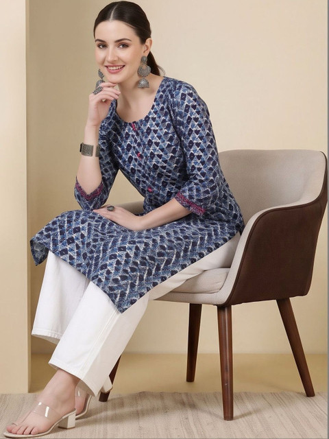 Jaipur Kurti Women Geometric Printed Indigo Kurta