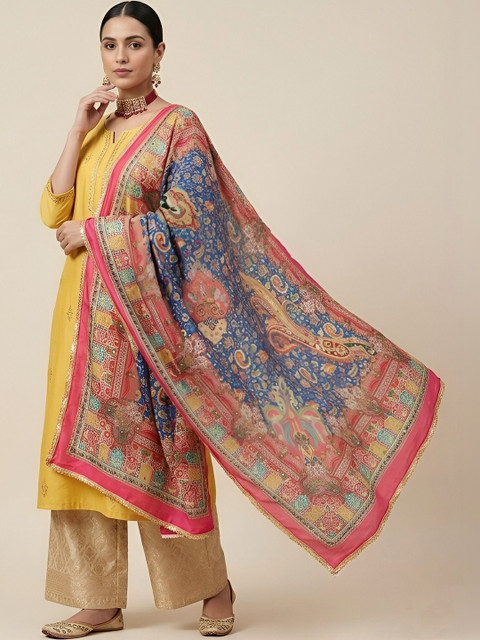 MUFFLY Ethnic Motifs Printed Dupatta with Mirror Work