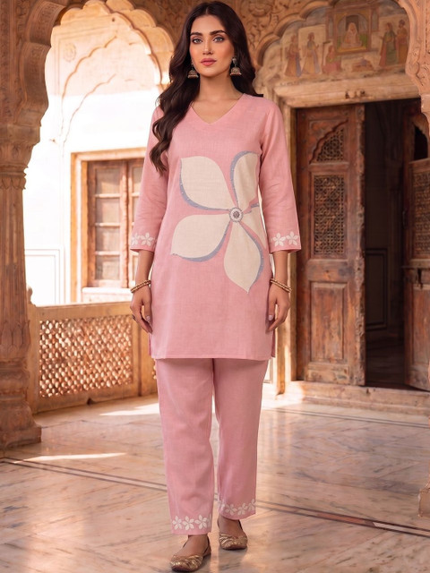 MASSTANI BY INDDUS Floral Linen Printed Tunic with Trousers - Image 7