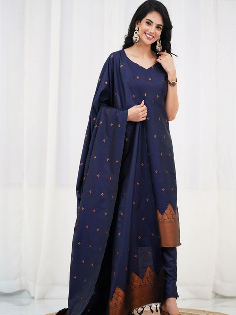 NAVYAAZRI Women Ethnic Motifs Regular Kurta with Trousers & With Dupatta - Image 2