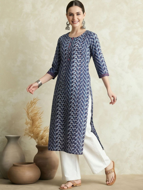 Jaipur Kurti Women Geometric Printed Indigo Kurta - Image 5