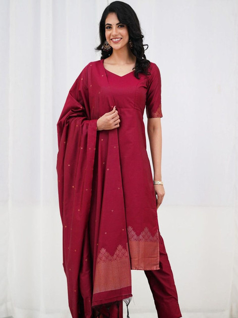NAVYAAZRI Women Ethnic Motifs Regular Kurta with Trousers & With Dupatta - Image 7