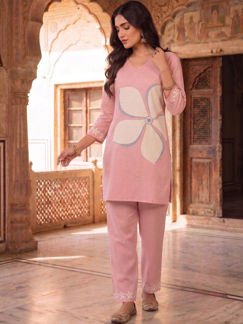 MASSTANI BY INDDUS Floral Linen Printed Tunic with Trousers