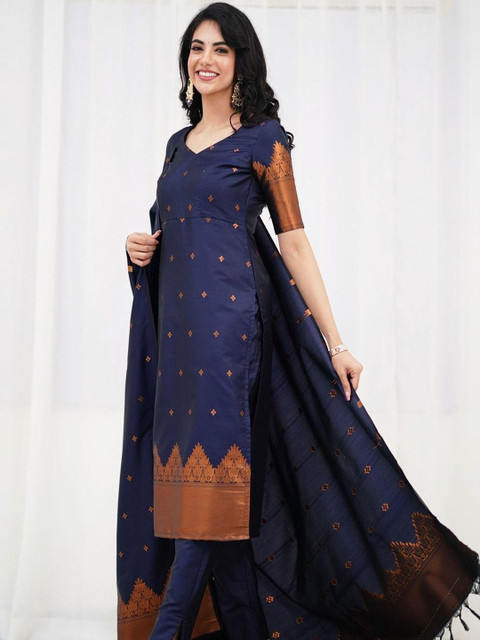 NAVYAAZRI Women Ethnic Motifs Regular Kurta with Trousers & With Dupatta - Image 3
