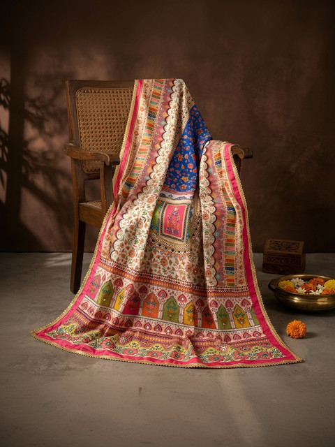 MUFFLY Ethnic Motifs Printed Dupatta with Mirror Work - Image 2