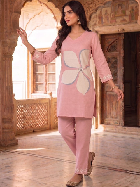 MASSTANI BY INDDUS Floral Linen Printed Tunic with Trousers - Image 6