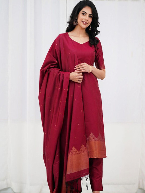 NAVYAAZRI Women Ethnic Motifs Regular Kurta with Trousers & With Dupatta - Image 2