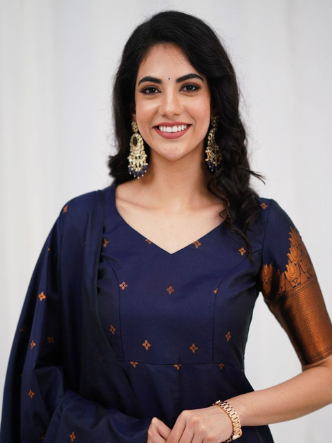 NAVYAAZRI Women Ethnic Motifs Regular Kurta with Trousers & With Dupatta - Image 6