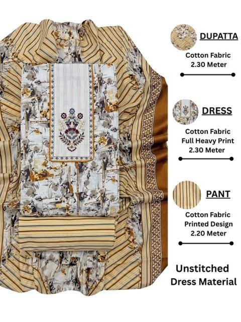 Mitera Printed Pure Cotton Unstitched Dress Material - Image 2