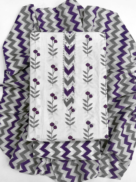 Mitera Printed Pure Cotton Unstitched Dress Material - Image 5