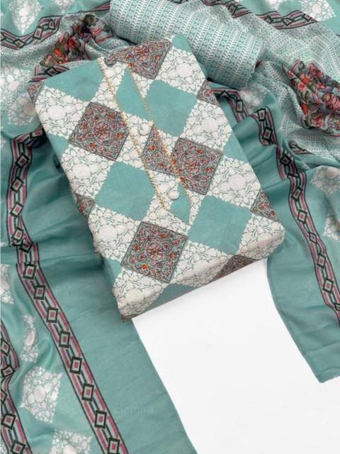 Mitera Printed Pure Cotton Unstitched Dress Material - Image 4