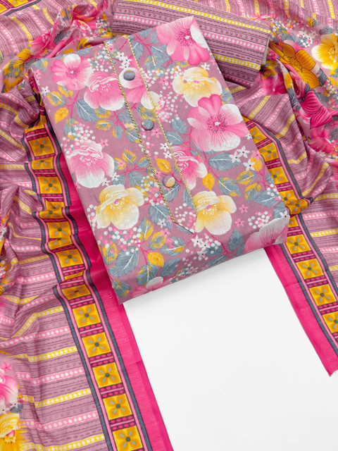 Mitera Printed Pure Cotton Unstitched Dress Material - Image 5