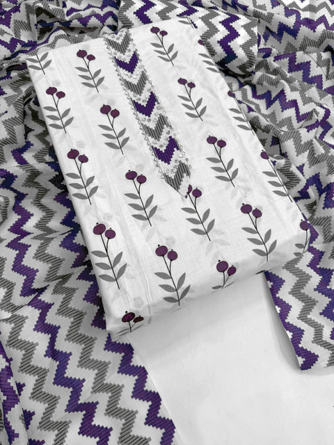 Mitera Printed Pure Cotton Unstitched Dress Material - Image 6