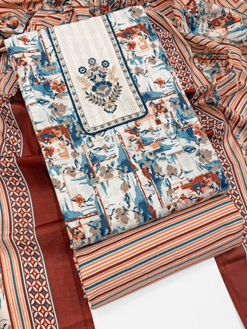 Mitera Printed Pure Cotton Unstitched Dress Material