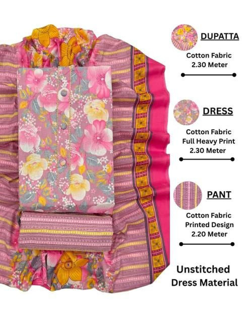 Mitera Printed Pure Cotton Unstitched Dress Material - Image 6
