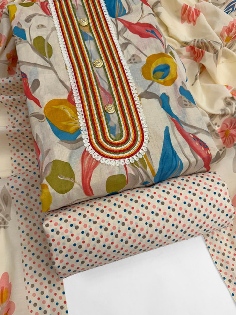 Mitera Printed Pure Cotton Unstitched Dress Material - Image 4