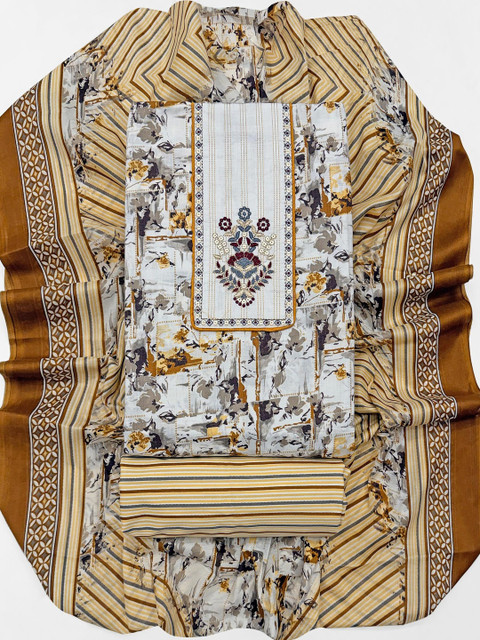 Mitera Printed Pure Cotton Unstitched Dress Material - Image 5
