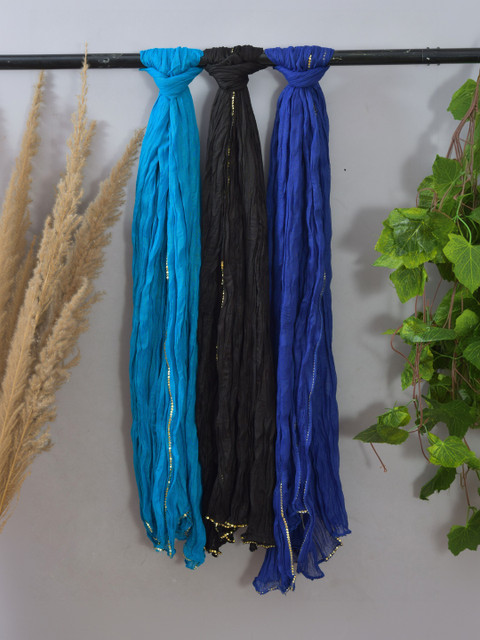 Kuhika Pack Of 3 Cotton Dupattas With Taping Border