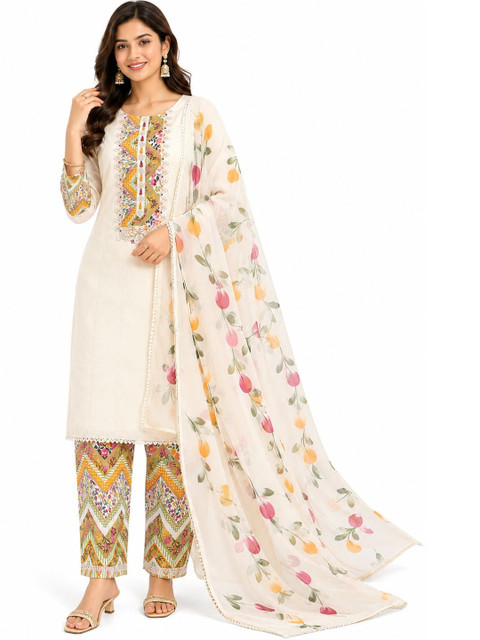 SALWAR STUDIO Embroidered Pure Cotton Unstitched Dress Material
