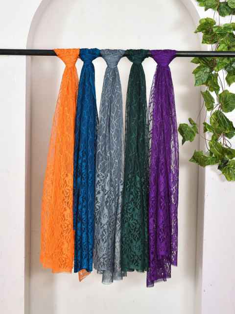 Kuhika Pack Of 5 Floral Woven Design Cotton Dupattas