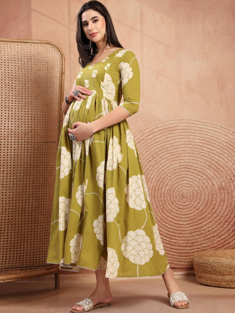 Pristyle Floral Print Maternity A-Line Midi Dress